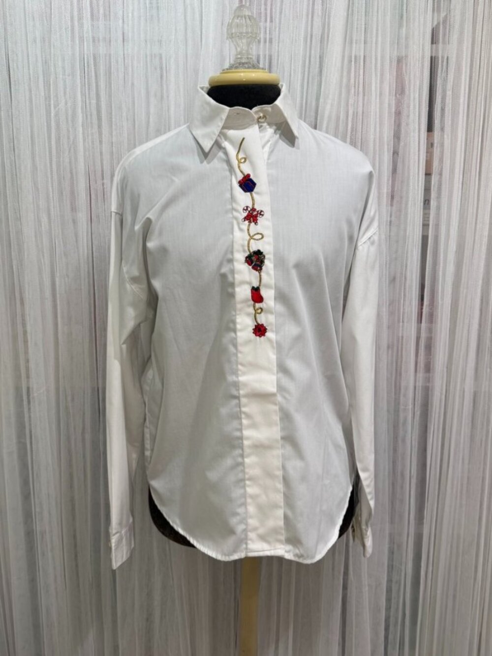 VTG Nutcracker Christmas Embroidered White Button Down Shirt Women’s S Holiday